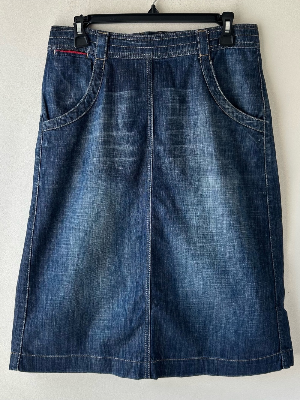 White Stuff 100% Cotton A-Line Modest Midi Skirt Medium Wash Denim Blue 8